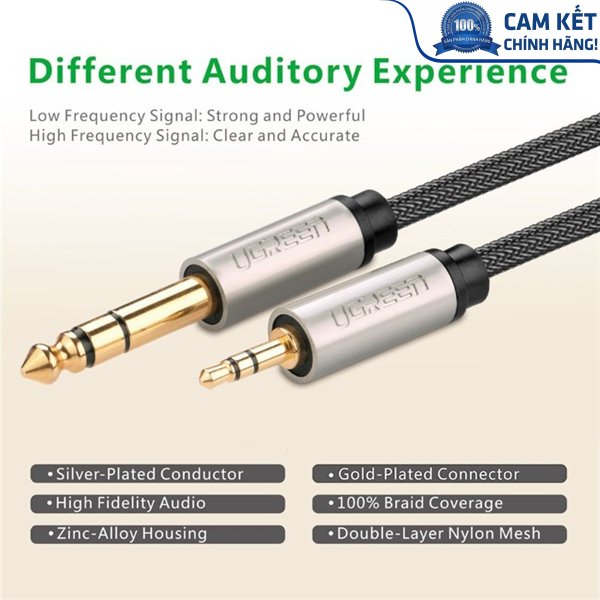 Cáp âm thanh Audio 3,5mm sang 6,5mm hai đầu dương 5M chính hãng Ugreen UG-10630 cao cấp