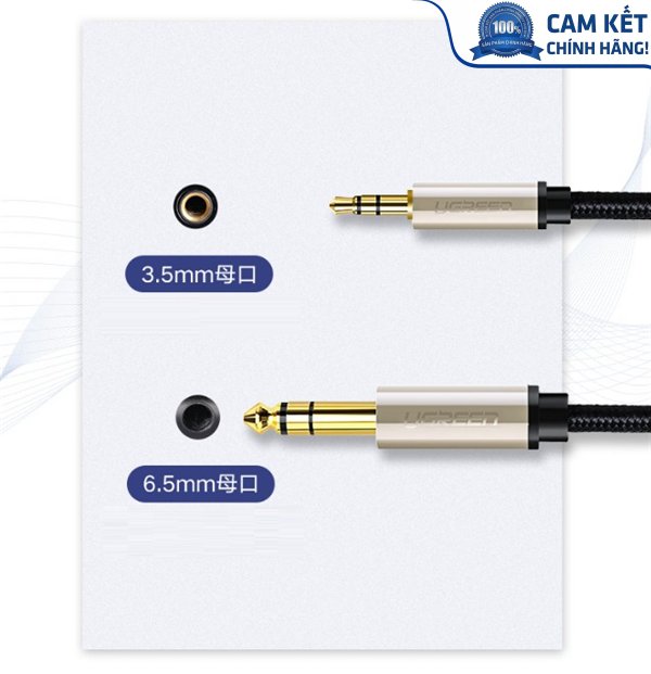 Cáp âm thanh Audio 3.5mm to 6.5mm dài 2m chính hãng Ugreen 40804 cao cấp