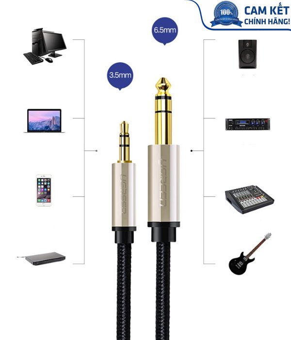 Cáp âm thanh Audio 3.5mm to 6.5mm dài 3m Ugreen 40805 cao cấp