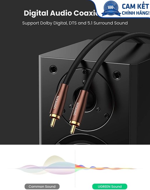 Cáp âm thanh Audio Coaxial RCA to RCA bọc Nynol dài 2M Ugreen 10190 cao cấp