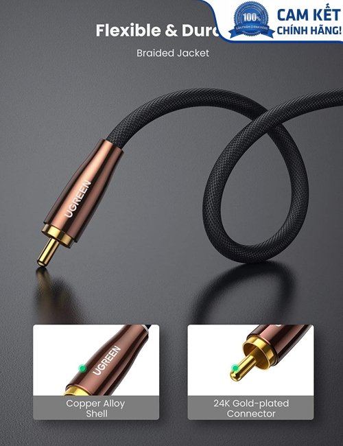 Cáp âm thanh Audio Coaxial RCA to RCA bọc Nynol dài 2M Ugreen 10190 cao cấp