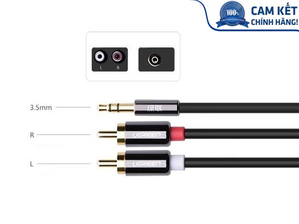Cáp Audio 3,5mm ra 2 đầu RCA dài 5m chính hãng Ugreen 10591 cao cấp