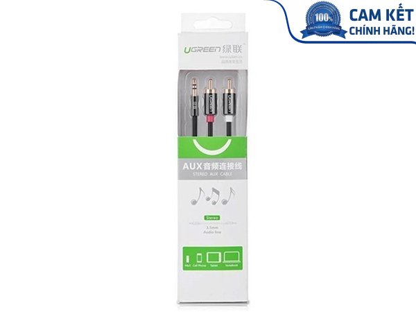 Cáp Audio 3,5mm ra 2 đầu RCA dài 5m chính hãng Ugreen 10591 cao cấp