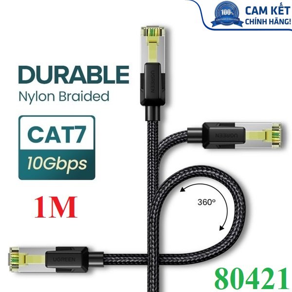 Cáp mạng Cat7 vỏ bọc Nylon dài 1M băng thông 10Gbps 600MHZ Ugreen 80421 cao cấp