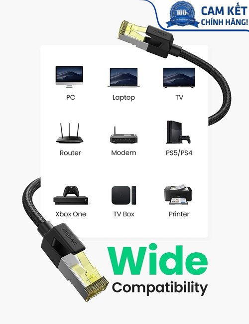 Cáp mạng Cat7 vỏ bọc Nylon dài 1M băng thông 10Gbps 600MHZ Ugreen 80421 cao cấp