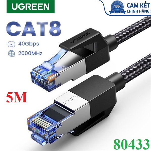 Cáp mạng Cat8 đúc sẵn bọc dù dài 5M Ugreen 80433 cao cấp