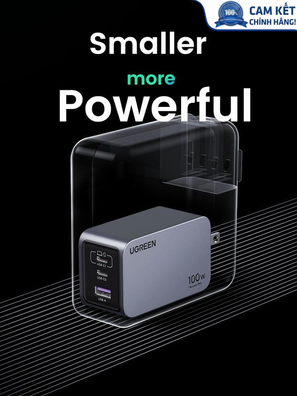Củ sạc nhanh 3 cổng PD 3.1 GaN Nexode Pro 100W cắm tường Ugreen 25873 cao cấp