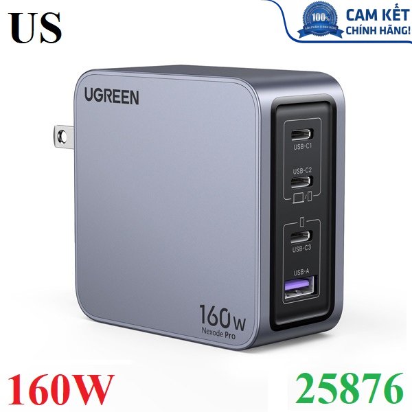 Củ sạc nhanh 4 cổng PD 3.1 GaN Nexode Pro 160W PPS cắm tường Ugreen 25876 X763 cao cấp