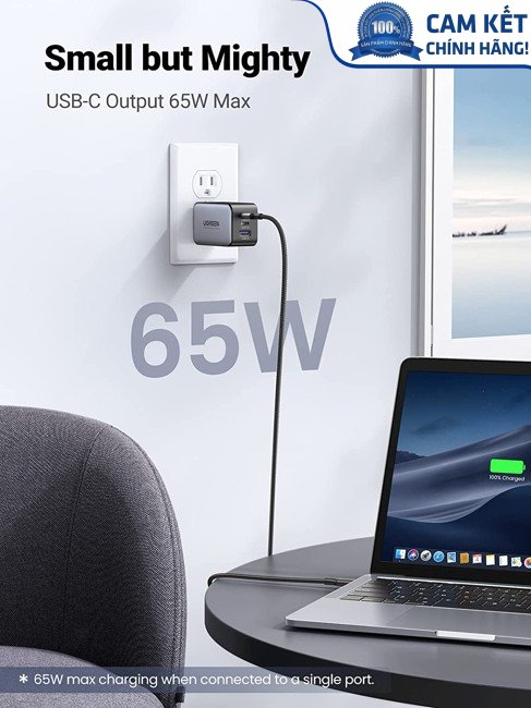 Củ sạc nhanh 65W GaN 3 cổng USB Type-C x2 USB Type-A x1 Hỗ trợ QC4+, PD3.0.. Ugreen 10334 cao cấp