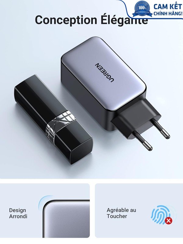 Củ sạc nhanh 65W GaN 3 cổng USB Type-C x2 USB Type-A x1 Hỗ trợ QC4+, PD3.0 Ugreen 10335 cao cấp (EU)
