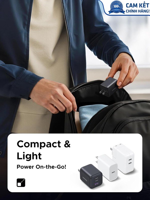 Củ sạc nhanh GaN 45W 3 cổng USB-C x2, USB-A Hỗ trợ QC4+, PD3.0 Ugreen 65155B/X527 cao cấp (US Plug)
