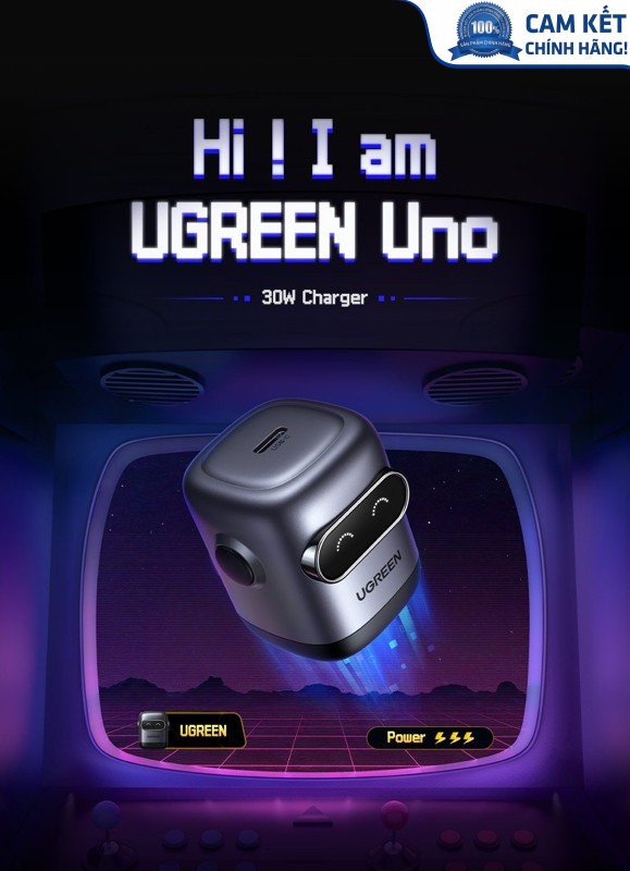Củ sạc nhanh GaN hình Robot 30W 1 cổng Type-C Ugreen 45004 cao cấp (US Plug)