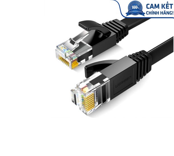 Dây cáp mạng đúc sẵn dẹt Cat6 dài 12m 26AWG Ugreen 50179 cao cấp (màu đen)