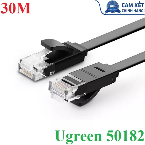 Dây cáp mạng đúc sẵn dẹt Cat6 dài 30m 26AWG Ugreen 50182 cao cấp (màu đen)
