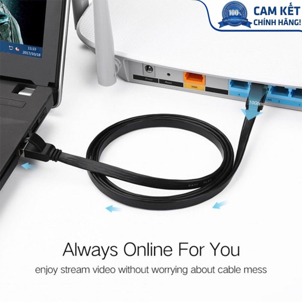 Dây cáp mạng đúc sẵn dẹt Cat6 dài 30m 26AWG Ugreen 50182 cao cấp (màu đen)