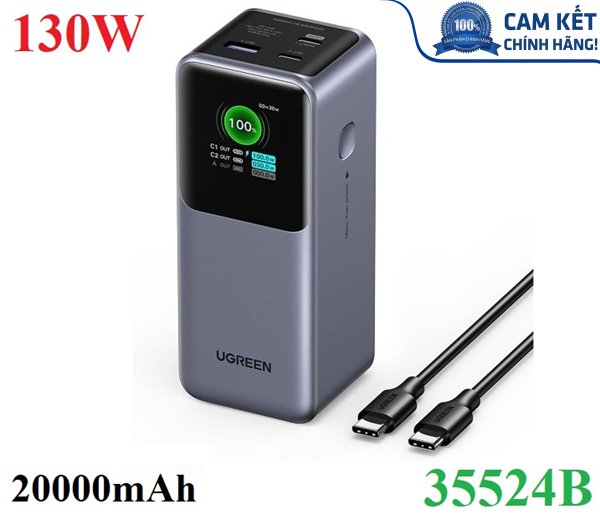 Pin sạc dự phòng Nexode 20000mAh 130W sạc nhanh 3 cổng Ugreen 35524B có màn hình cao cấp
