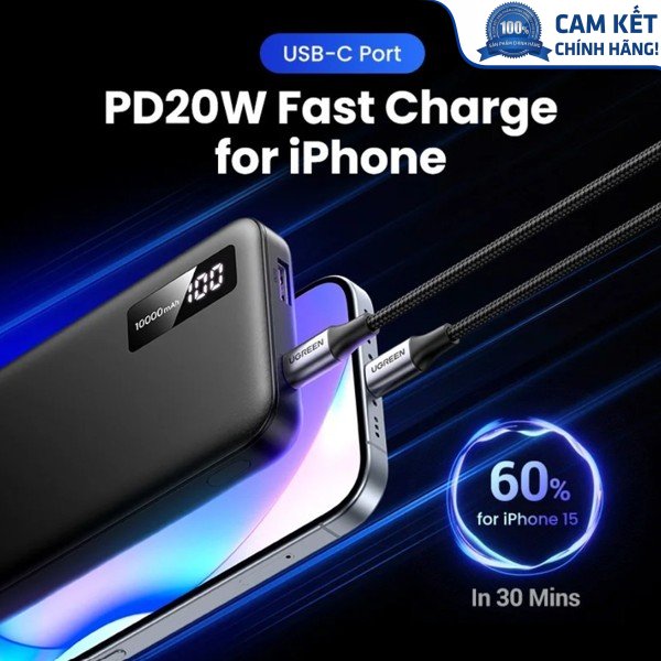 Sạc dự phòng 10000mAh Slim sạc nhanh 2 chiều, PD 20W, PD 3.0, LED hiển thị, Ugreen 25742 PB311 cao c